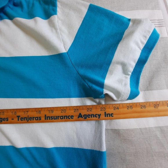 Roebuck & Co Mens Polo Shirt Size XL Blue White Stripe Short Sleeve Button Golf - Picture 4 of 5
